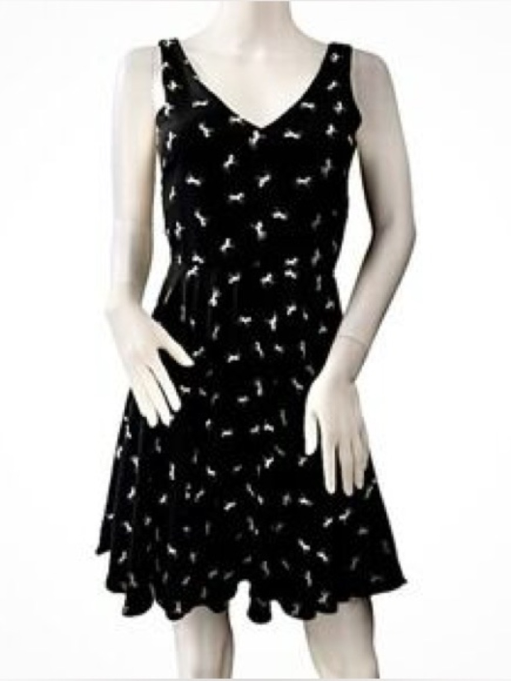Everly Black V-neck Mini Dress with Off White Horse Print